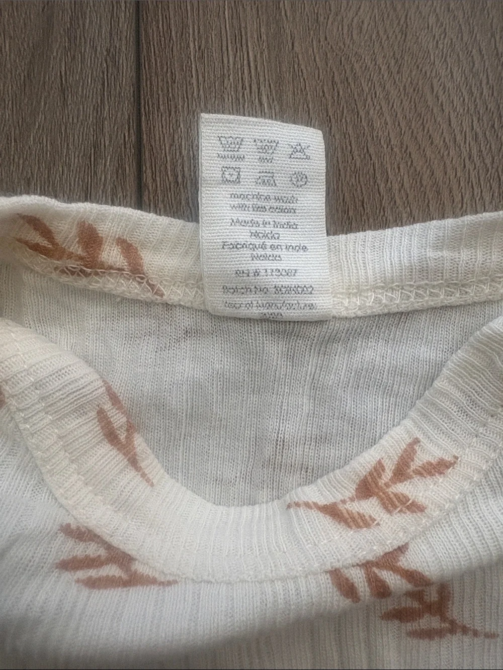 kate quinn Cream Ribbed Footed One-Piece with Tan Leaf Print
